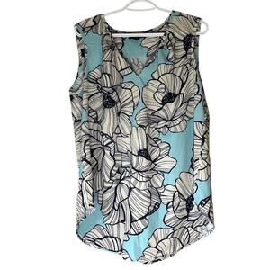 Suzanne Betro Blue & White Floral Tank Top Size XL